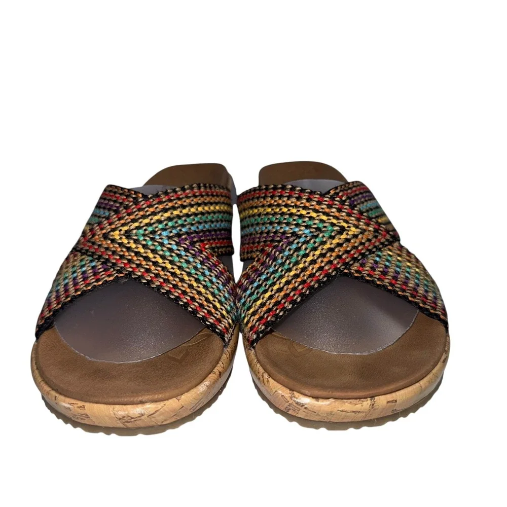 Skechers Luxe Foam Wedge Sandals Women‎ 8 Multi Color Excellent Woven Cork Slide